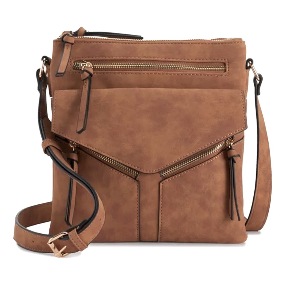 Faux Leather Brown Purse Cross Body With 3 Compartments